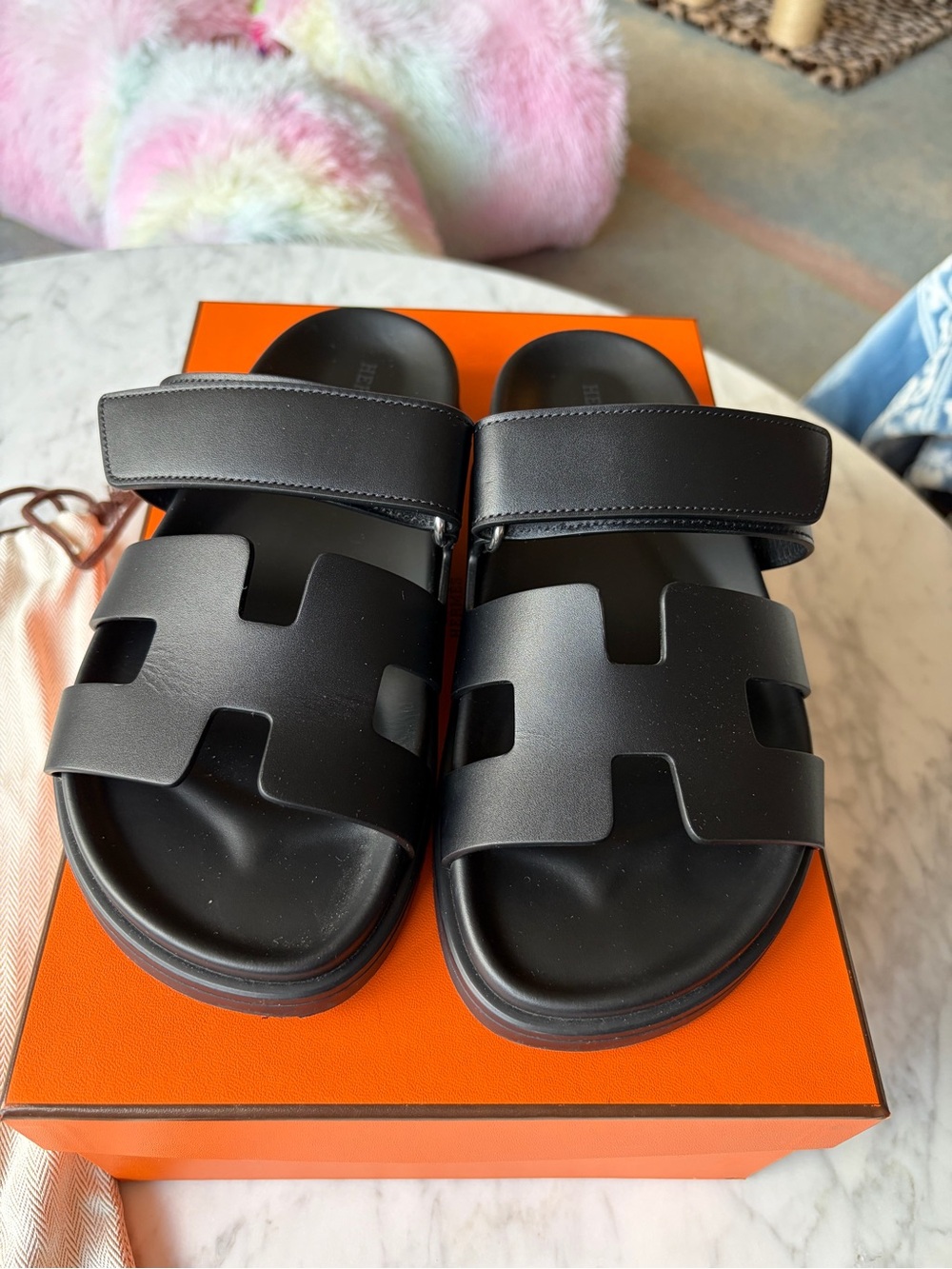 Hermès Black Leather Chypre Sandals - Picture 2 of 10